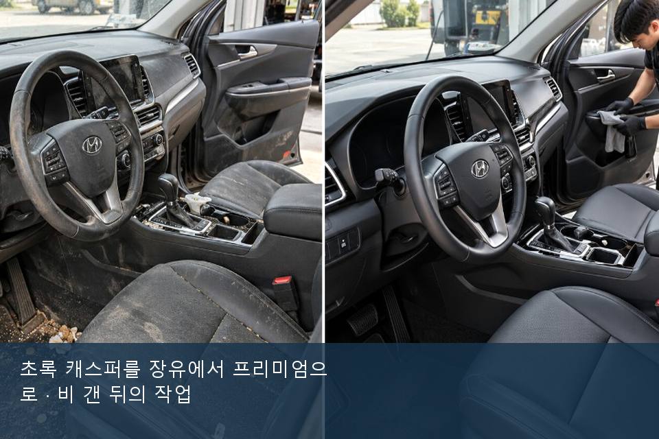초록 캐스퍼를 장유에서 프리미엄으로 · 비 갠 뒤의 작업